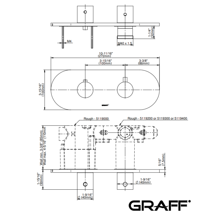 Bateria natryskowa Graff M.E/M.E.25 podtynkowa 2- drożna chrom E-8047H-RH0-PC