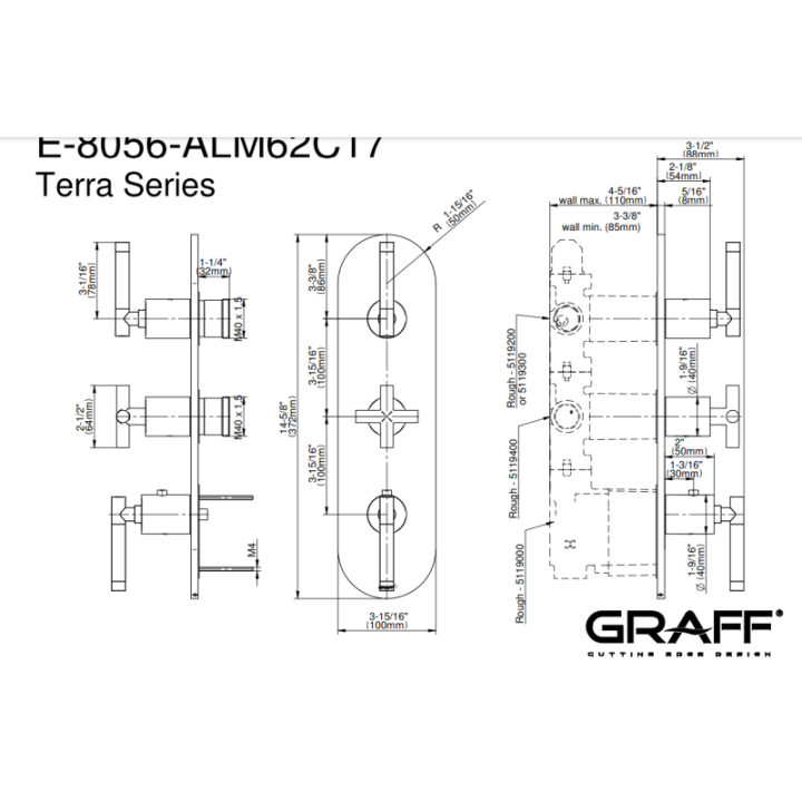 Bateria natryskowa Graff M.E/M.E.25 podtynkowa 3- drożna chrom E-8056-ALM62C17-PC
