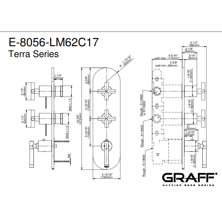 Bateria natryskowa Graff M.E/M.E.25 podtynkowa 3- drożna chrom E-8056-LM62C17-PC