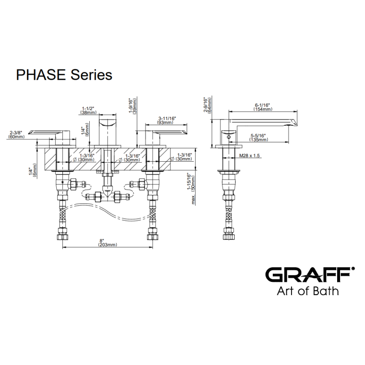Bateria umywalkowa Graff Phase 3-otworowa chrom E-6610-LM45B-PC