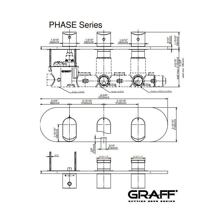 Bateria natryskowa Graff Phase podtynkowa 3- drożna chrom E-8056H-LM45E0-PC