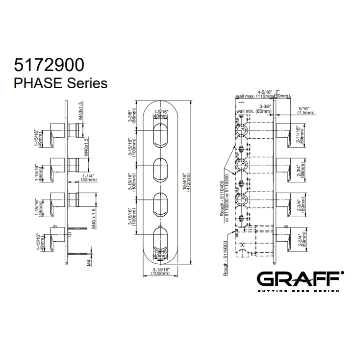 Bateria natryskowa Graff Phase podtynkowa 4- drożna chrom E-8058-LM45E0-PC