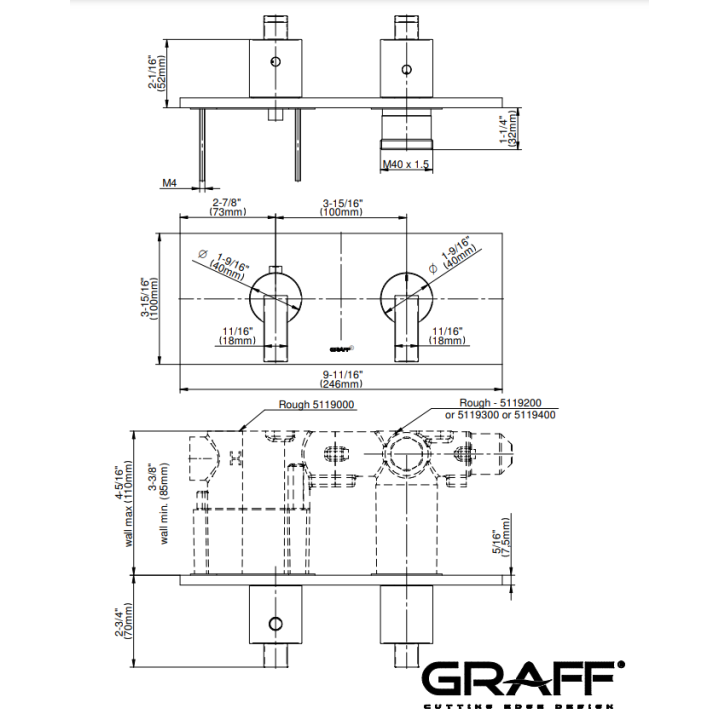 Bateria natryskowa Graff Immersion podtynkowa 2- drożna chrom E-8048H-LM40E0-PC