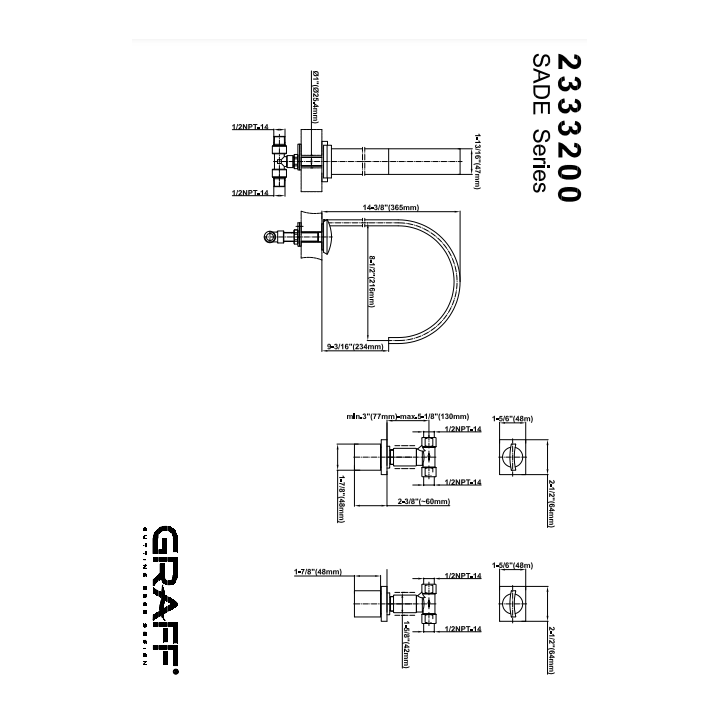 Bateria umywalkowa Graff Sade 3- otworowa chrom E-1812-C14-PC