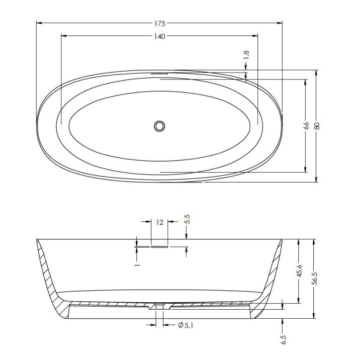 Wanna wolnostojąca 175x80 cm RIHO LIMITED OVAL biała B152001105