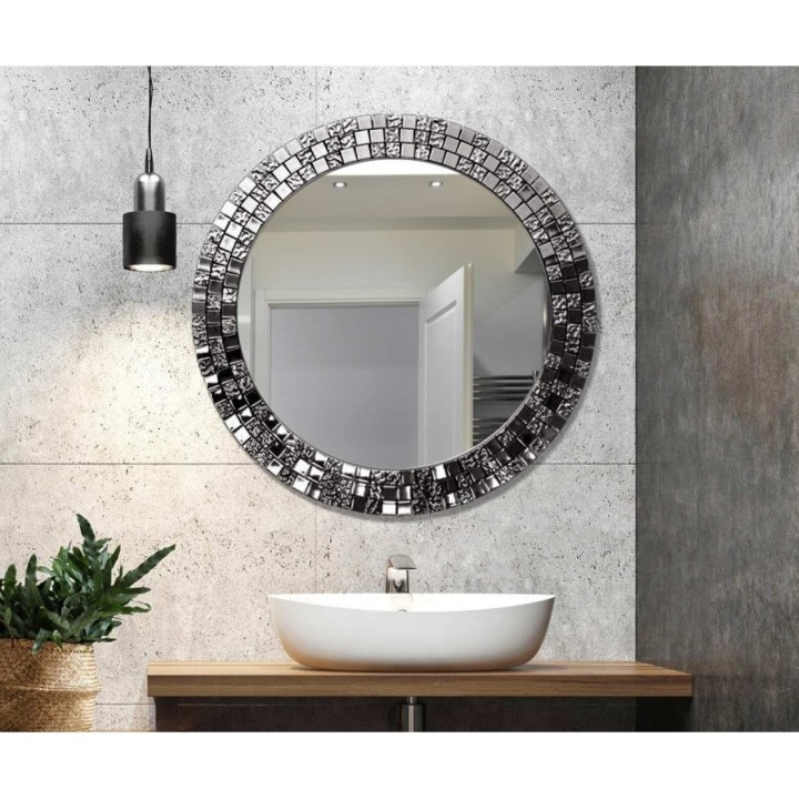 OKRĄGŁE LUSTRO AUREA W SREBRNEJ RAMIE 80cm GieraDesign AUR/SV/80