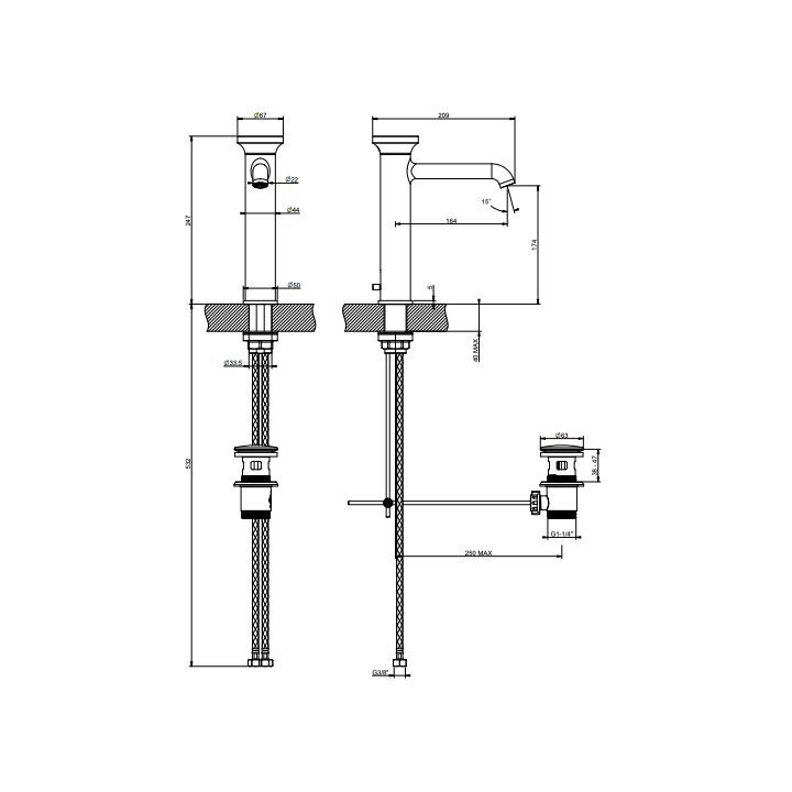 Bateria umywalkowa 24,7 cm z korkiem automatycznym GESSI ORIGINI chrom 66005031