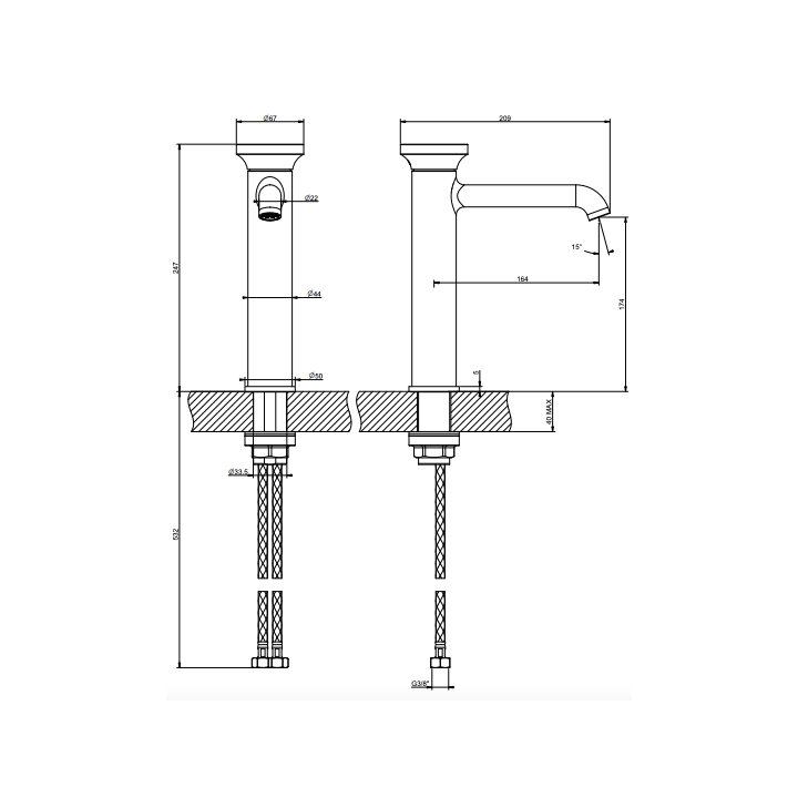 Bateria umywalkowa 24,7 cm GESSI ORIGINI chrom 66006031