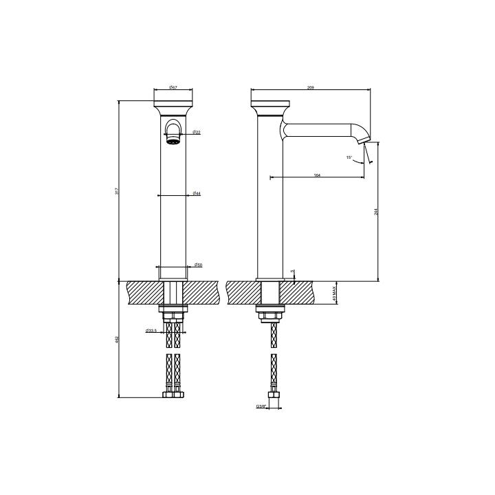 Bateria umywalkowa 31,7 cm GESSI ORIGINI chrom 66004031