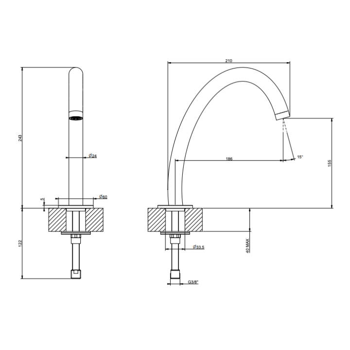Wylewka stojąca 24,3 cm GESSI ORIGINI chrom 66021031