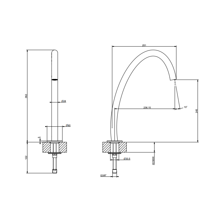 Wylewka stojąca 36,2 cm GESSI ORIGINI chrom 66025031