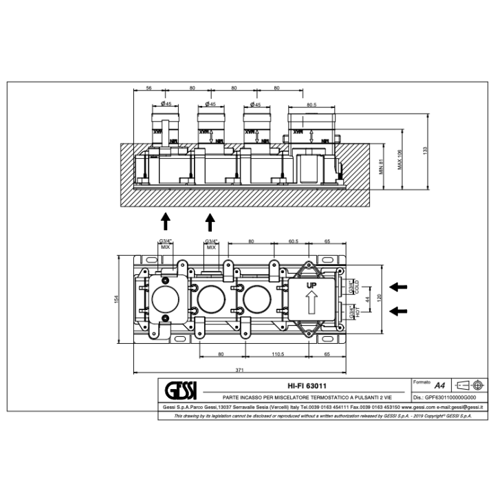 Element podtynkowy do baterii termostatycznej GESSI ORIGINI chrom 63011031