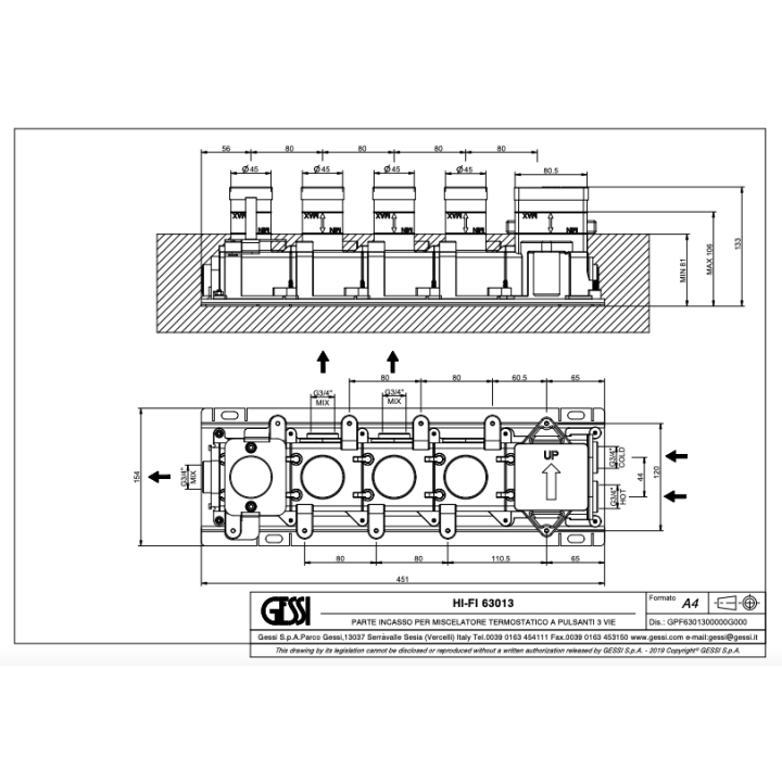 Element podtynkowy do baterii termostatycznej GESSI ORIGINI chrom 63013031