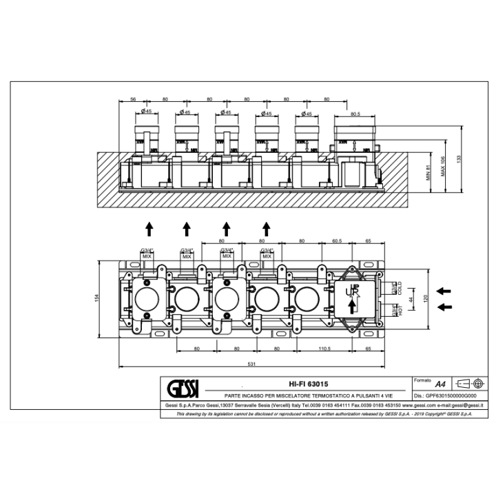 Element podtynkowy do baterii termostatycznej GESSI ORIGINI chrom 63015031