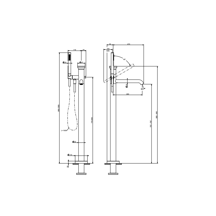 Bateria wannowa wolnostojąca GESSI ORIGINI chrom 66028031