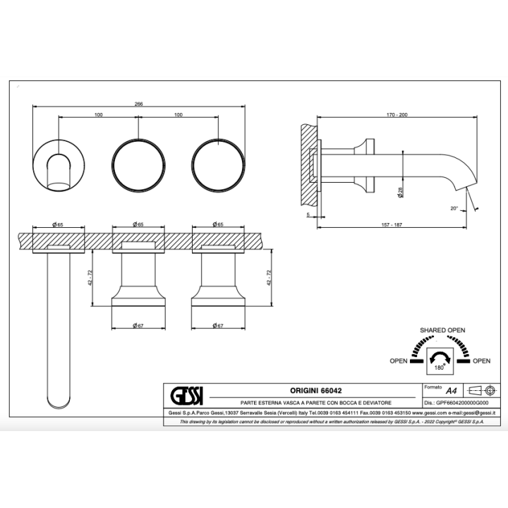 Bateria wannowa podtynkowa GESSI ORIGINI chrom 66042031