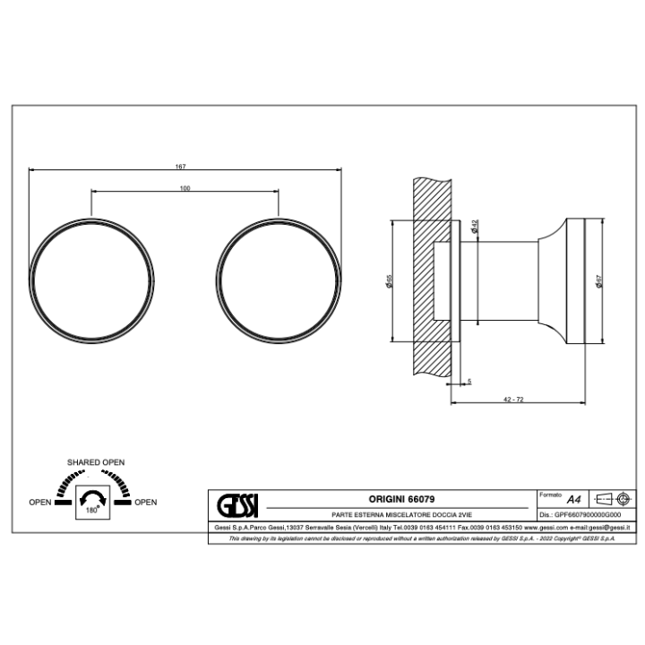 Bateria natryskowa GESSI ORIGINI chrom 66079031