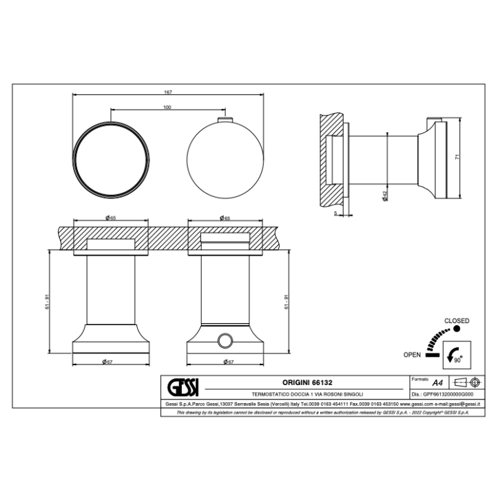 Bateria natryskowa termostatyczna GESSI ORIGINI chrom 66132031