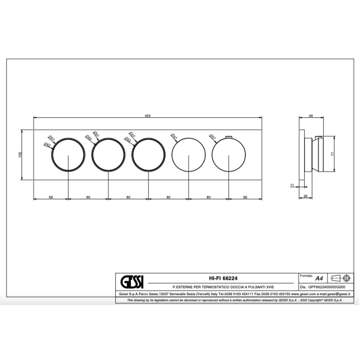 Bateria natryskowa termostatyczna GESSI ORIGINI chrom 66224031