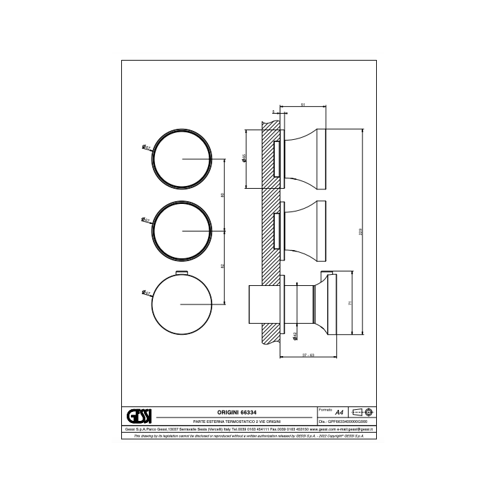 Bateria natryskowa termostatyczna GESSI ORIGINI chrom 66334031