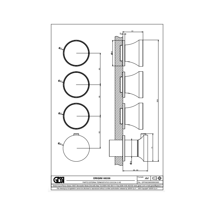 Bateria natryskowa termostatyczna GESSI ORIGINI chrom 66336031