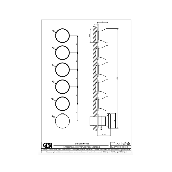 Bateria natryskowa termostatyczna GESSI ORIGINI chrom 66340031