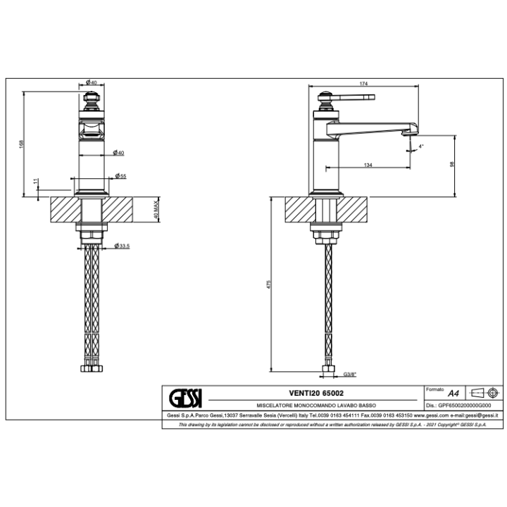 Bateria umywalkowa GESSI VENTI20 chrom 65002031