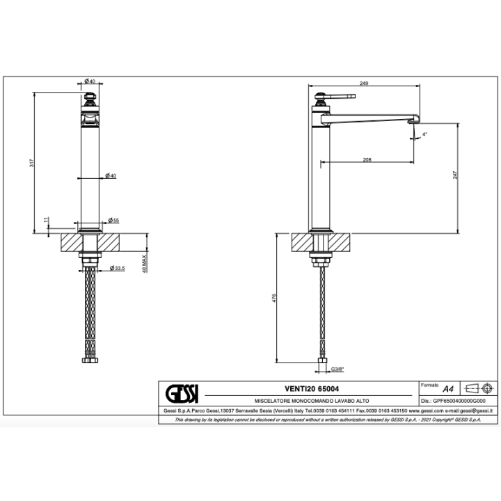 Bateria umywalkowa GESSI VENTI20 chrom 65004031