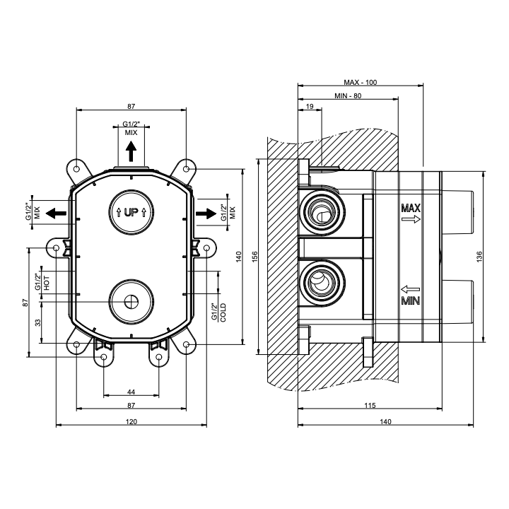 Element podtynkowy do baterii termostatycznej GESSI chrom 09269031