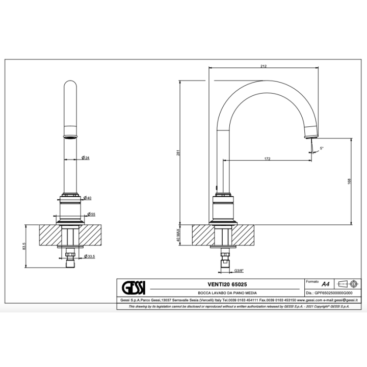 Wylewka stojąca GESSI VENTI20 chrom 65025031
