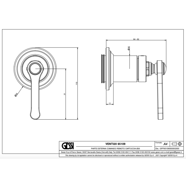 Bateria natryskowa GESSI VENTI20 chrom 65109031