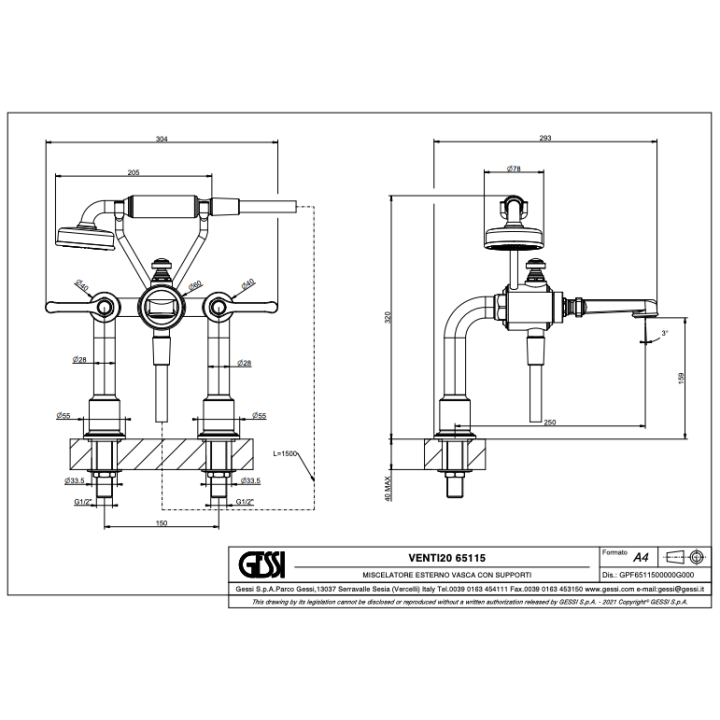 Bateria wannowa stojąca GESSI VENTI20 chrom 65115031