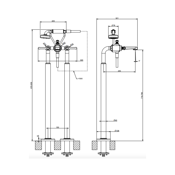 Bateria wannowa wolnostojąca GESSI VENTI20 chrom 65128031