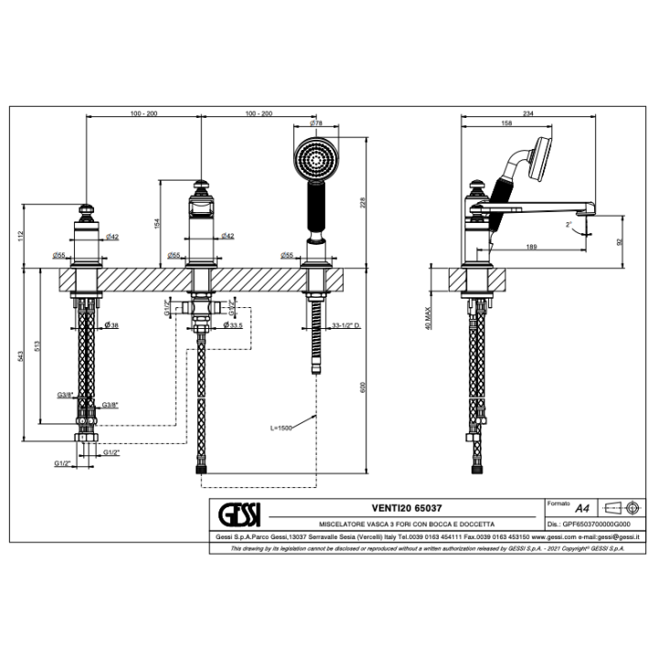 Bateria wannowa 3-otworowa GESSI VENTI20 chrom 65037031