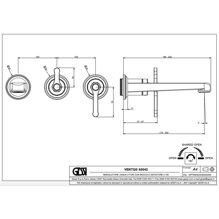 Bateria wannowa podtynkowa GESSI VENTI20 chrom 65042031