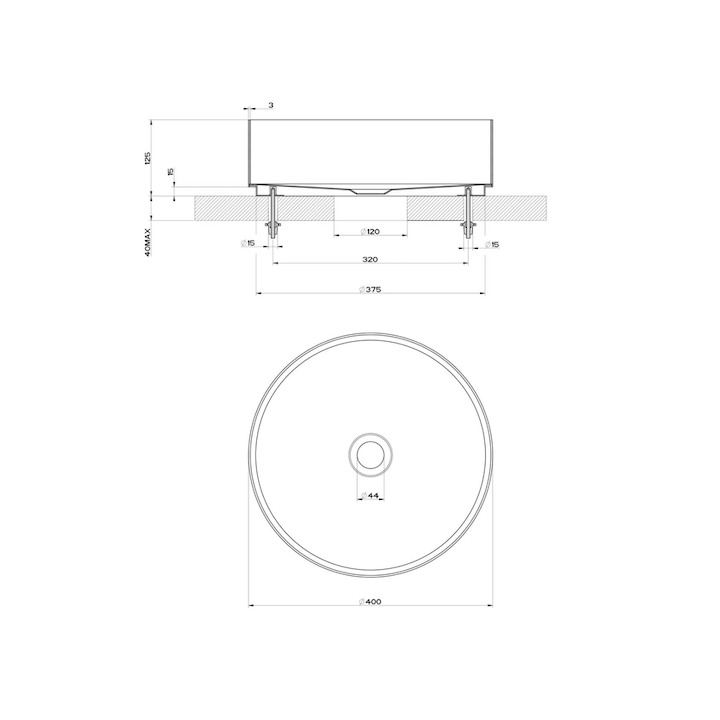 Umywalka nablatowa 40 cm GESSI VENTI20 stal szczotkowana 54601239