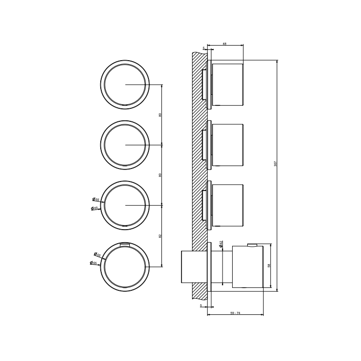 Bateria podtynkowa termostatyczna GESSI ANELLO chrom 63436031