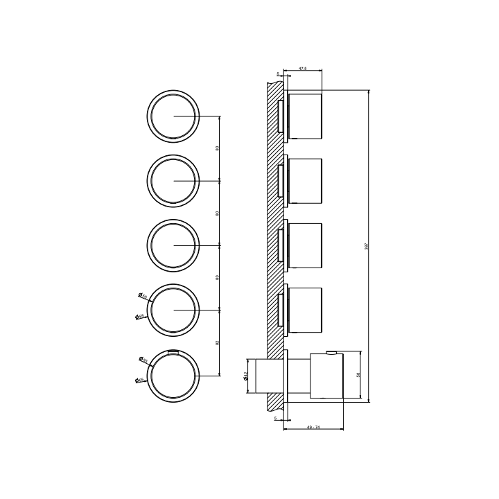 Bateria podtynkowa termostatyczna GESSI ANELLO chrom 63438031