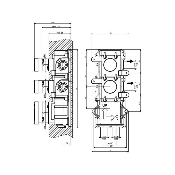 Element podtynkowy do baterii termostatycznej 2-drożnej GESSI ANELLO chrom 43103031