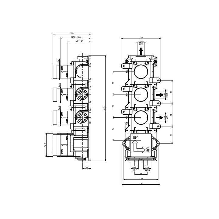 Element podtynkowy do baterii termostatycznej 3-drożnej GESSI ANELLO chrom 43105031