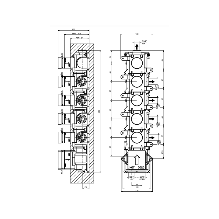 Element podtynkowy do baterii termostatycznej 5-drożnej GESSI ANELLO chrom 43109031