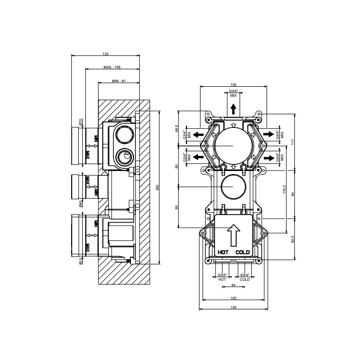 Element podtynkowy do baterii termostatycznej 5-drożnej GESSI ANELLO chrom 43111031