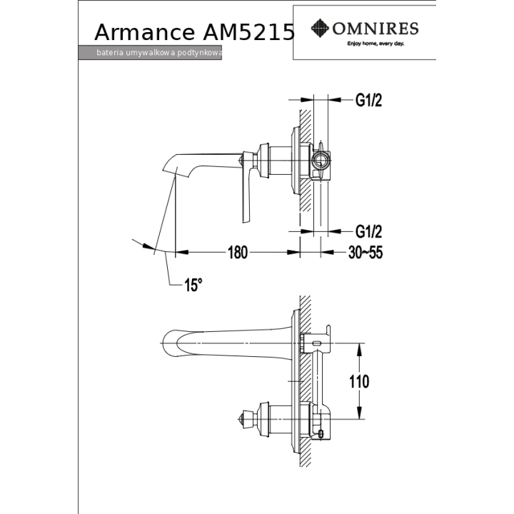 Bateria umywalkowa Omnires Armance podtynkowa miedź antyczna AM5215ORB