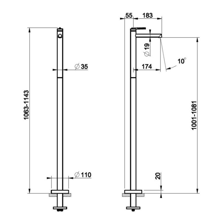 Bateria umywalkowa wolnostojąca GESSI INGRANAGGIO chrom 63593031