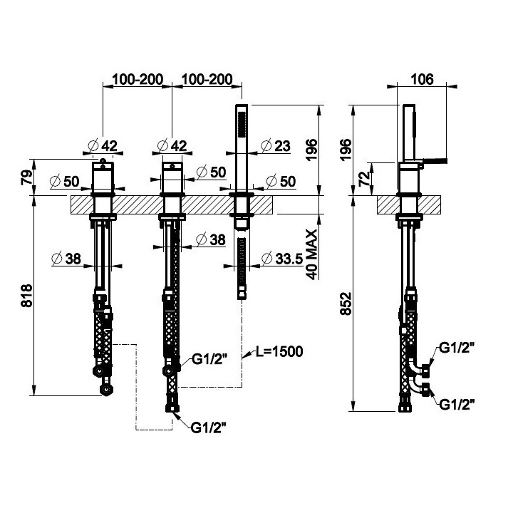Bateria wannowa 4-otworowa GESSI INGRANAGGIO chrom 63537031