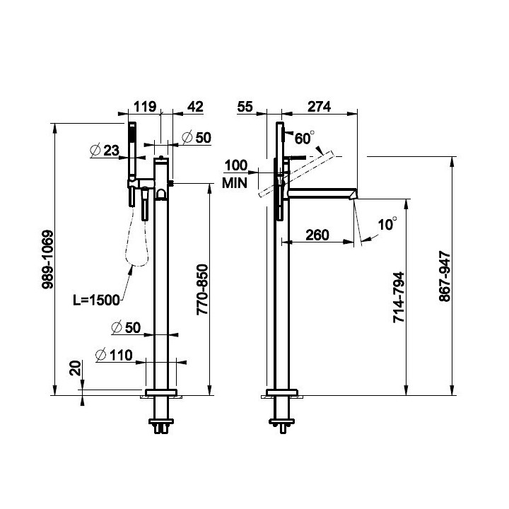 Bateria wannowa wolnostojąca GESSI INGRANAGGIO chrom 63528031