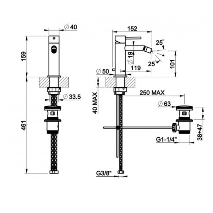 Bateria bidetowa GESSI 316 TRAME stal szczotkowana 54307239
