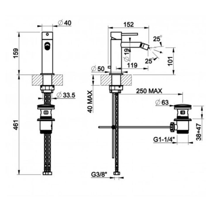 Bateria bidetowa GESSI 316 INTRECCIO stal szczotkowana 54107239