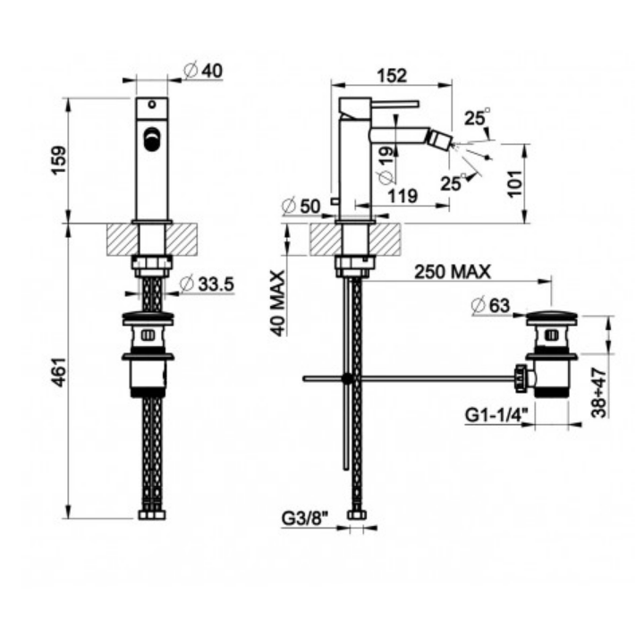 Bateria bidetowa GESSI 316 MECCANICA stal szczotkowana 54207239