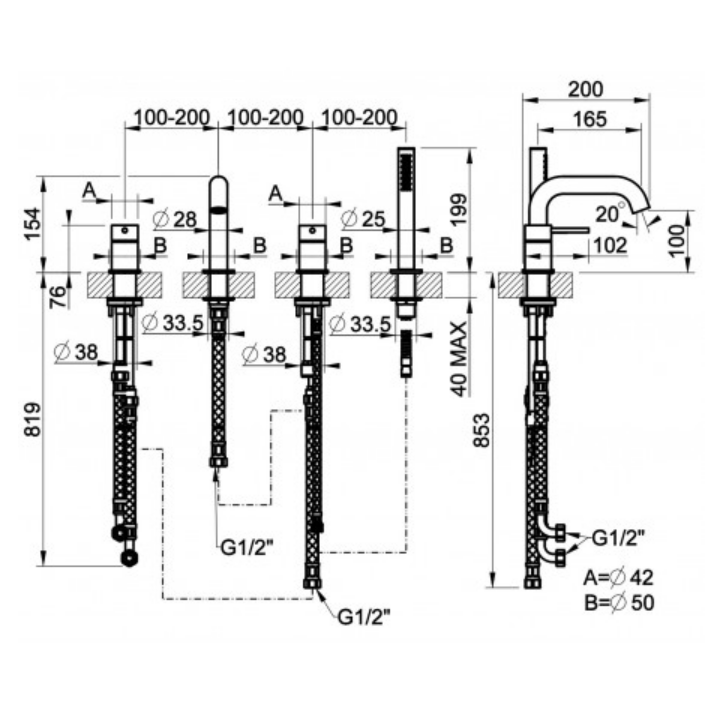 Bateria wannowa 3-otworowa z wylewką GESSI 316 stal szczotkowana 54037239
